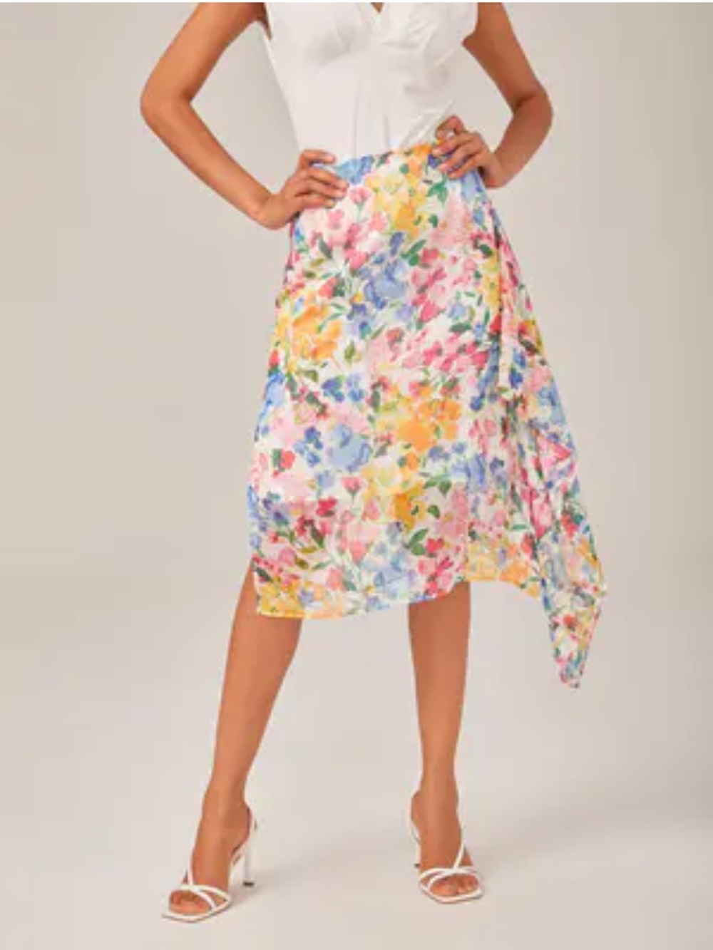 ADOR Elegant Ruffled Asymmetric High-Waisted A-Line Maxi Skirt S